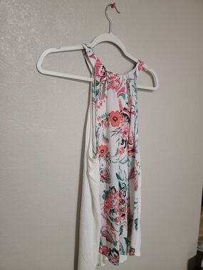 Avenue White Halter Top with Coral & Teal Floral Print